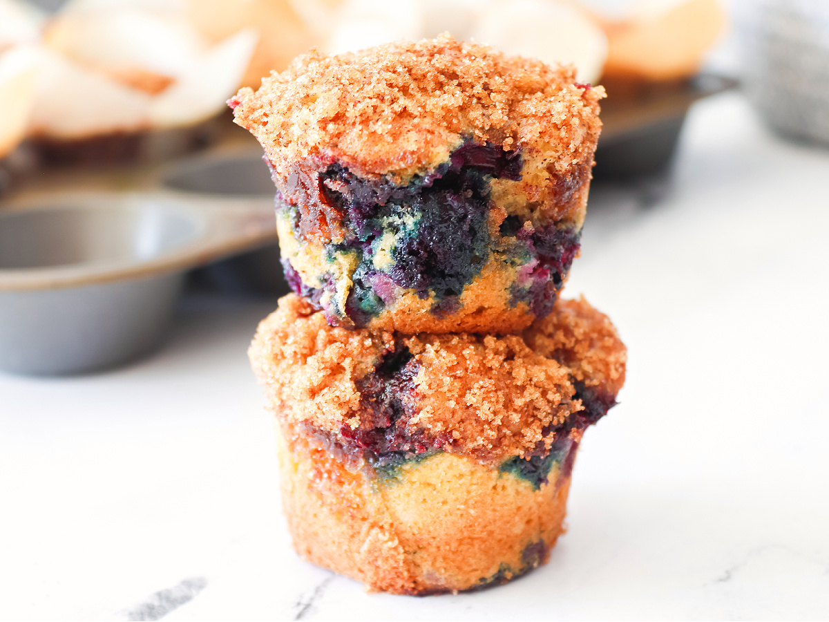 Two blueberry muffins.