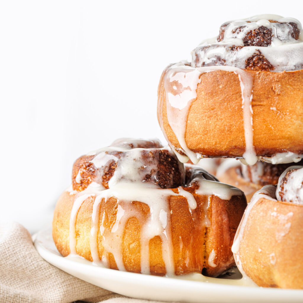 Iced cinnamon rolls.