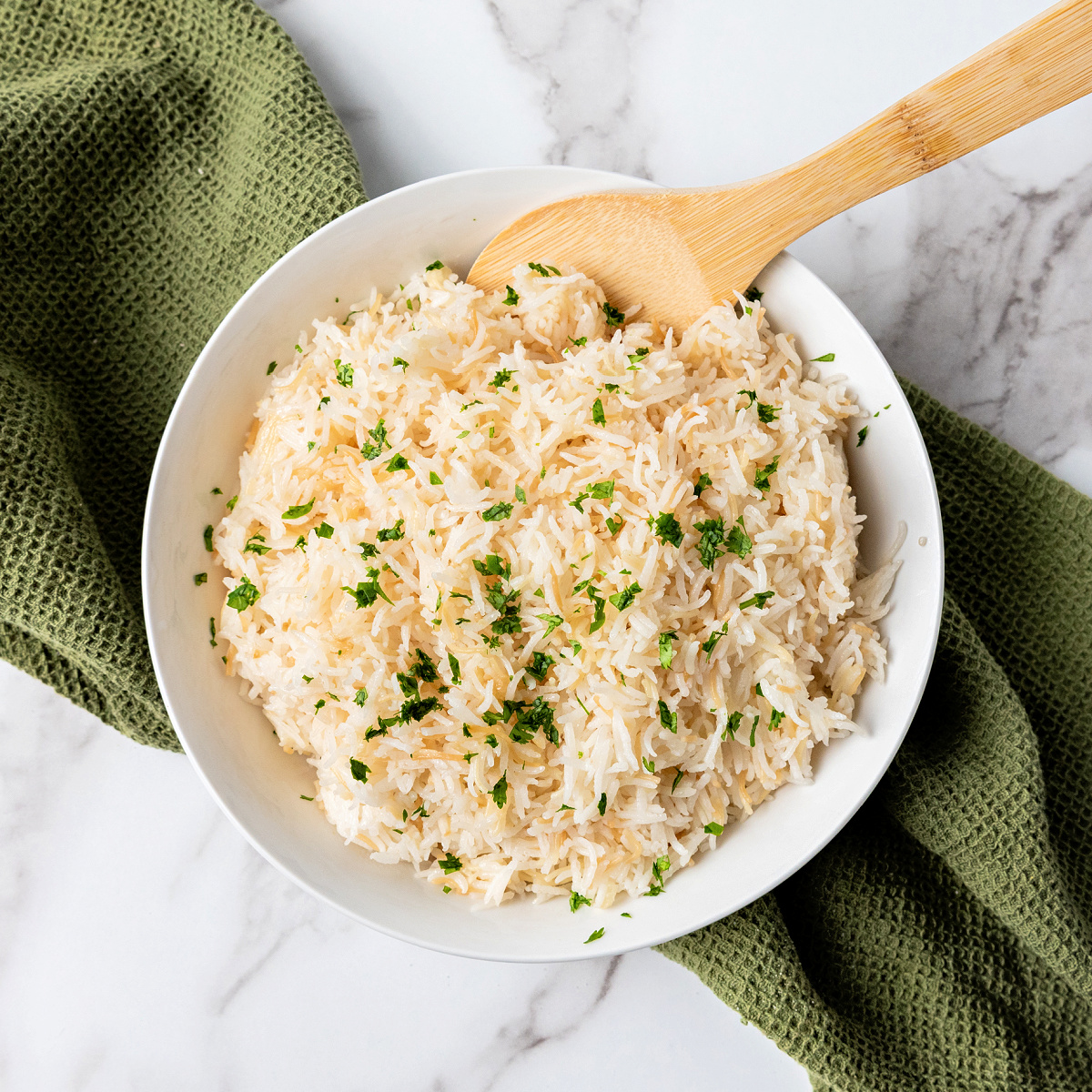 Bowl of garlic rice.