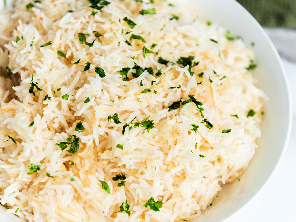 Bowl of garlic rice.