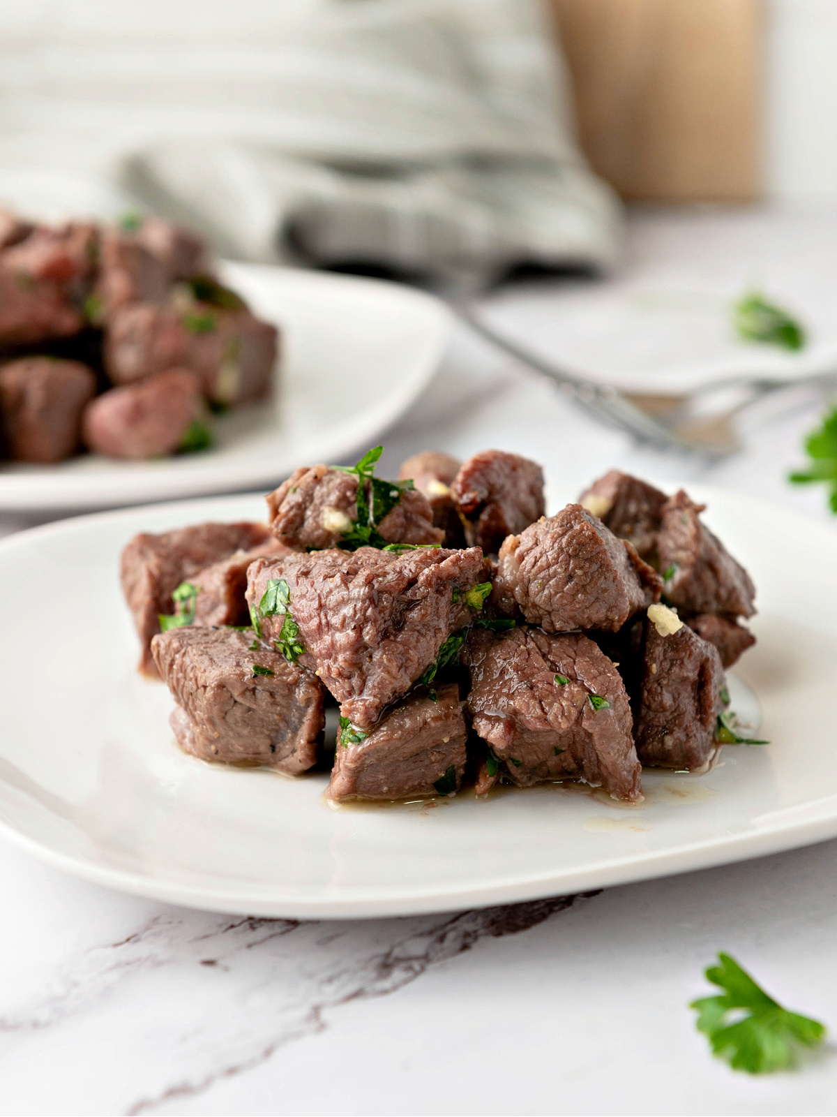 Plate of steak bites.