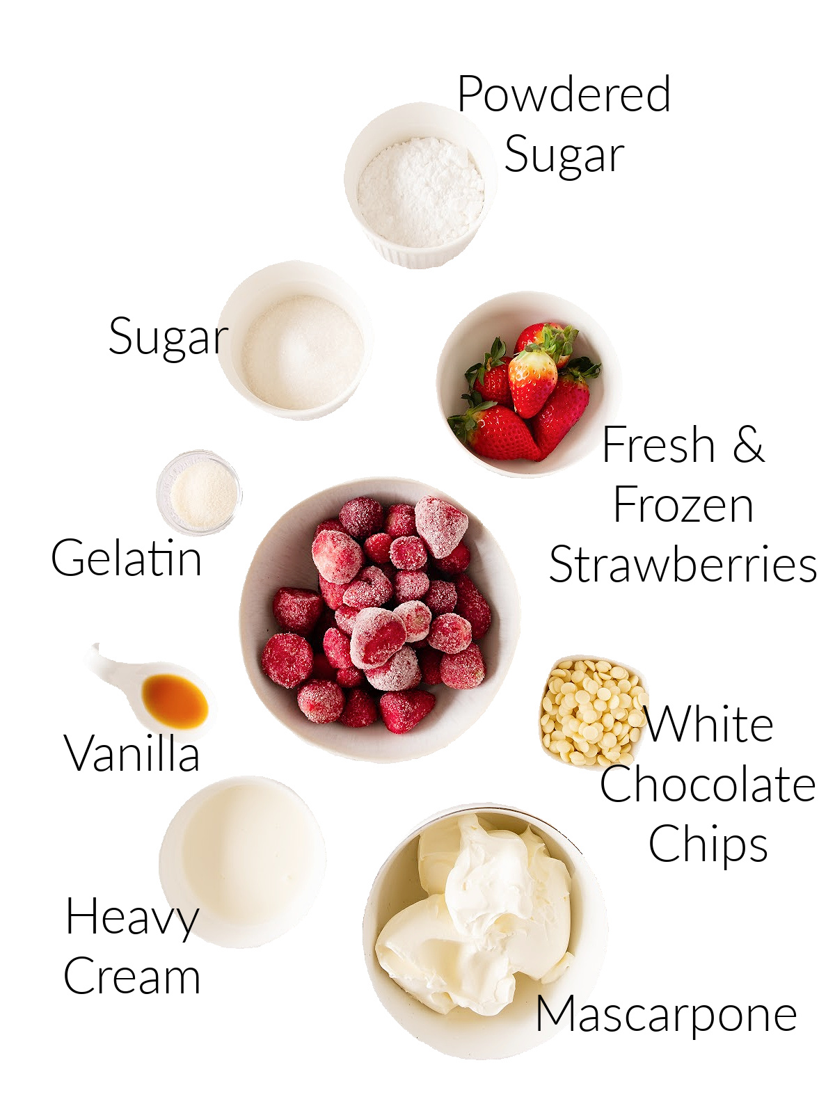 Ingredients to make strawberry mousse.