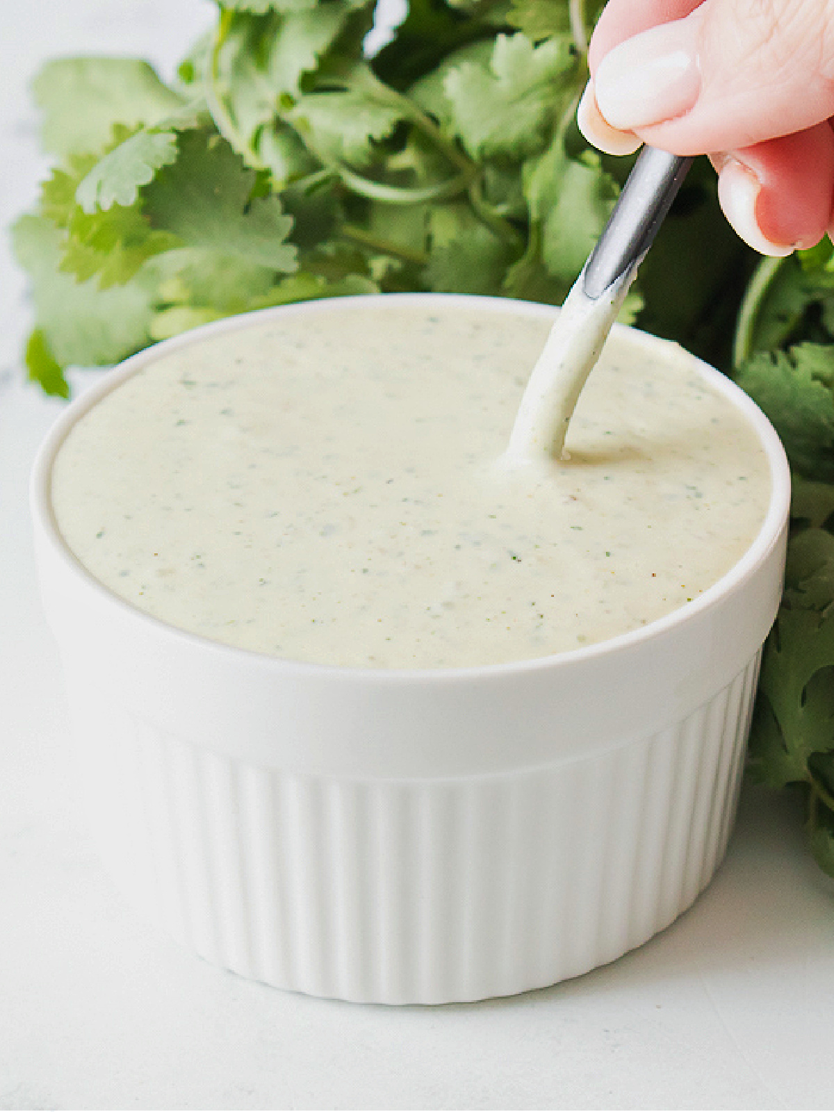 Bowl of jalapeno ranch dressing.