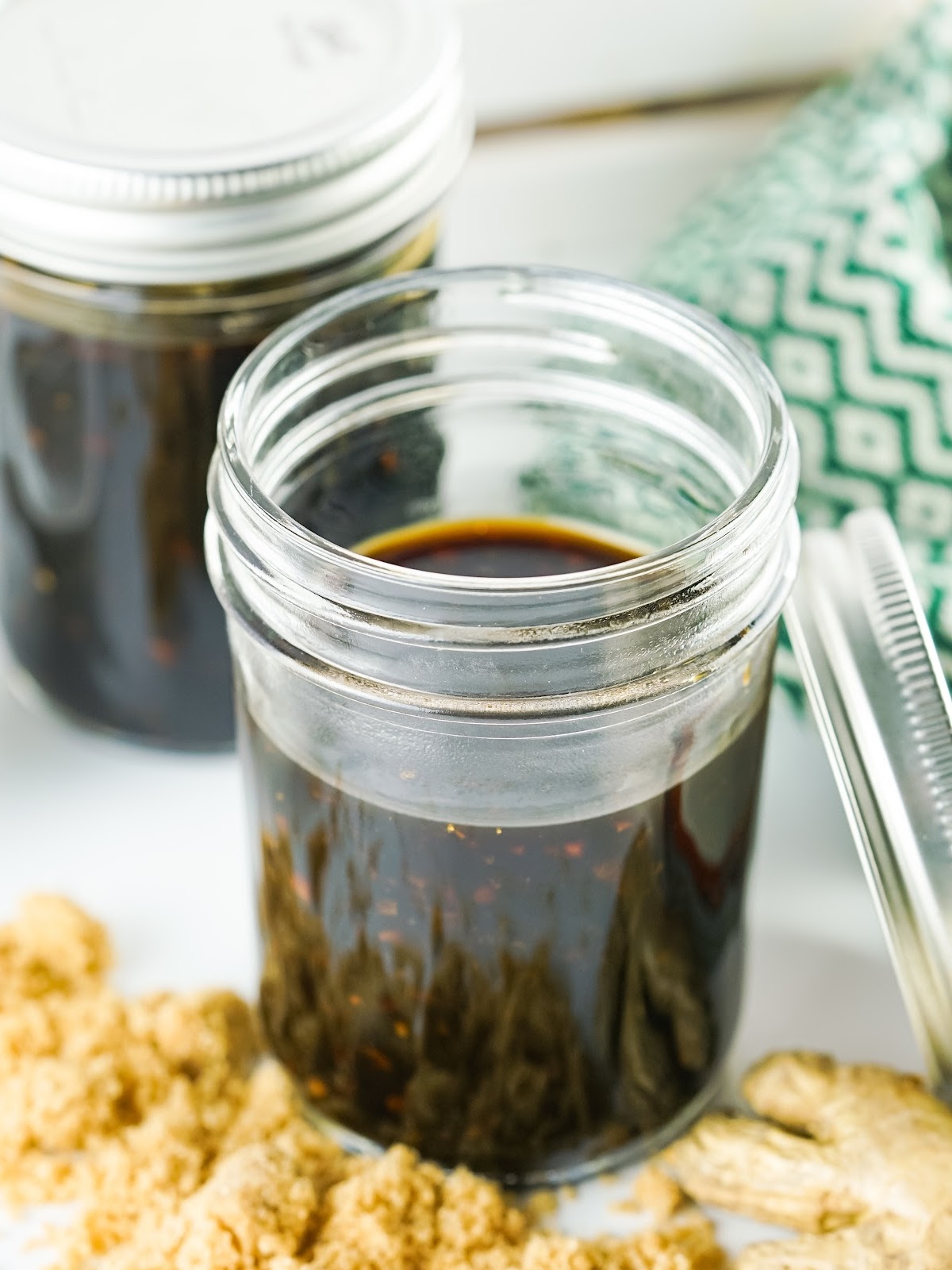 Jar of homemade teriyaki sauce.